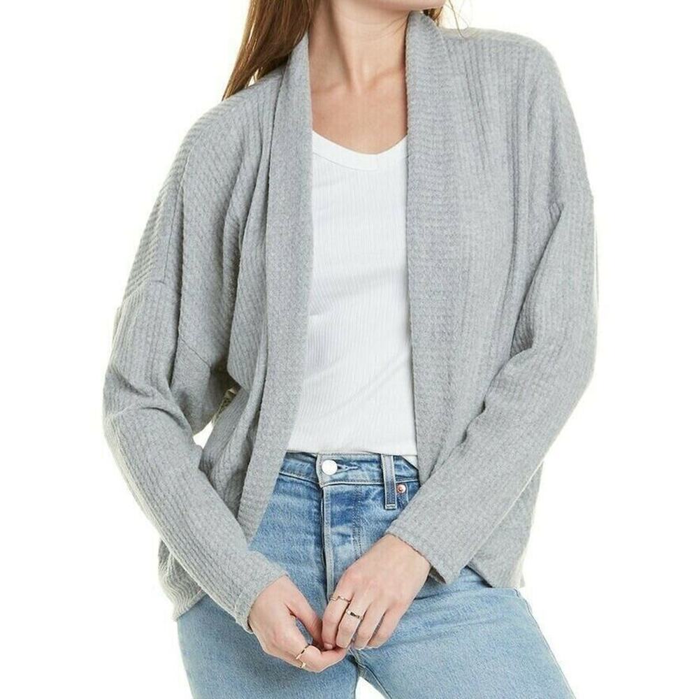 Socialite Women's Cocoon Brushed Waffle Knit Long Sleeve Cardigan Grey Small $62
